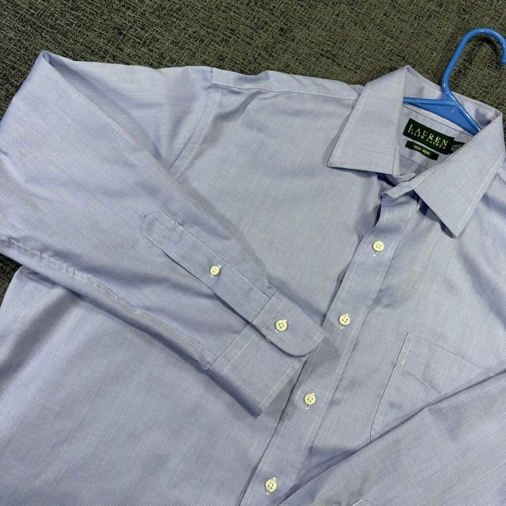 Lauren Ralph Lauren Dress Shirt Mens 16.5 34/35 Blue Non Iron Long Sleeve Pocket
